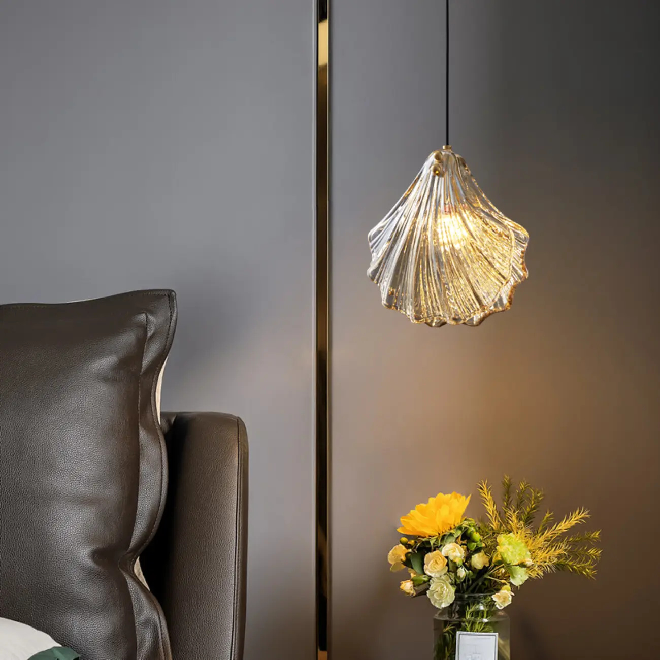 Modern Gold Clear Glass Shell Pendant Light