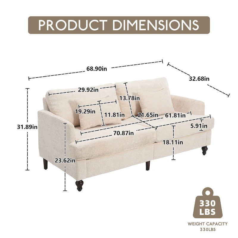 HOMEFUN Modern chenille Fabric Loveseat,2-Seat Upholstered Loveseat Sofa Modern Couch