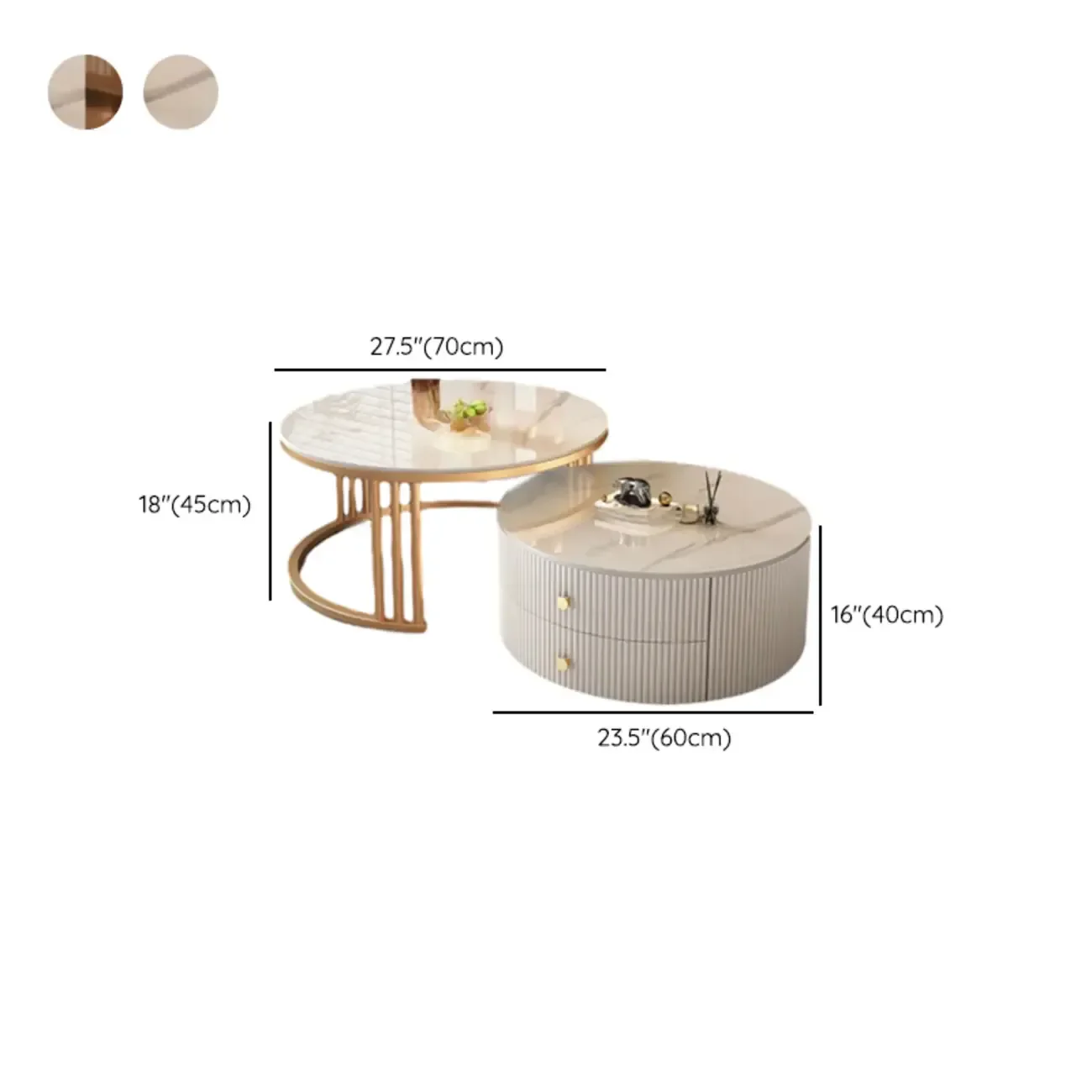 Modern White Round Nesting Coffee Table Set with Steel Base