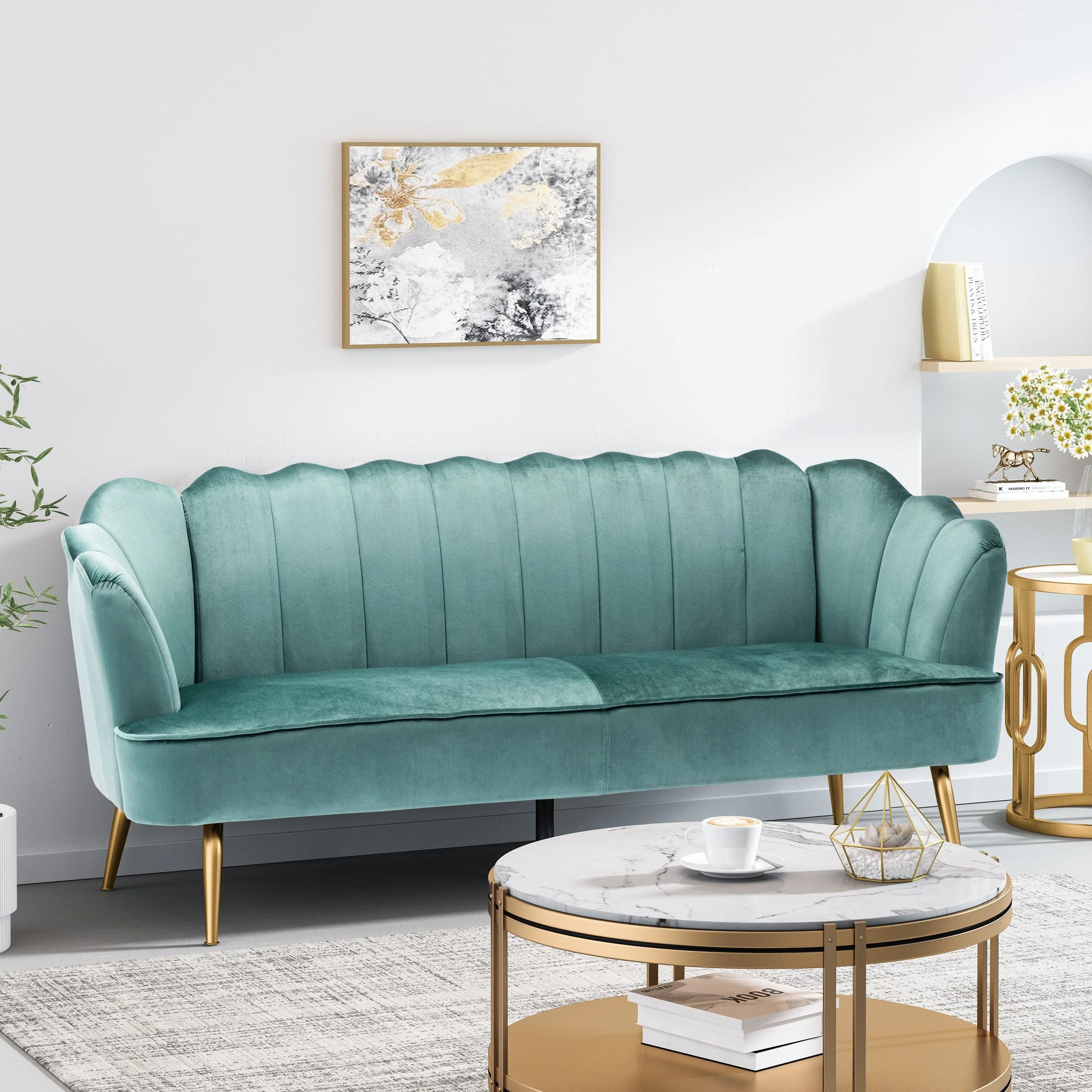 Modern Glam Velvet Channel Stitch 3 Seater Shell Sofa - NH378413