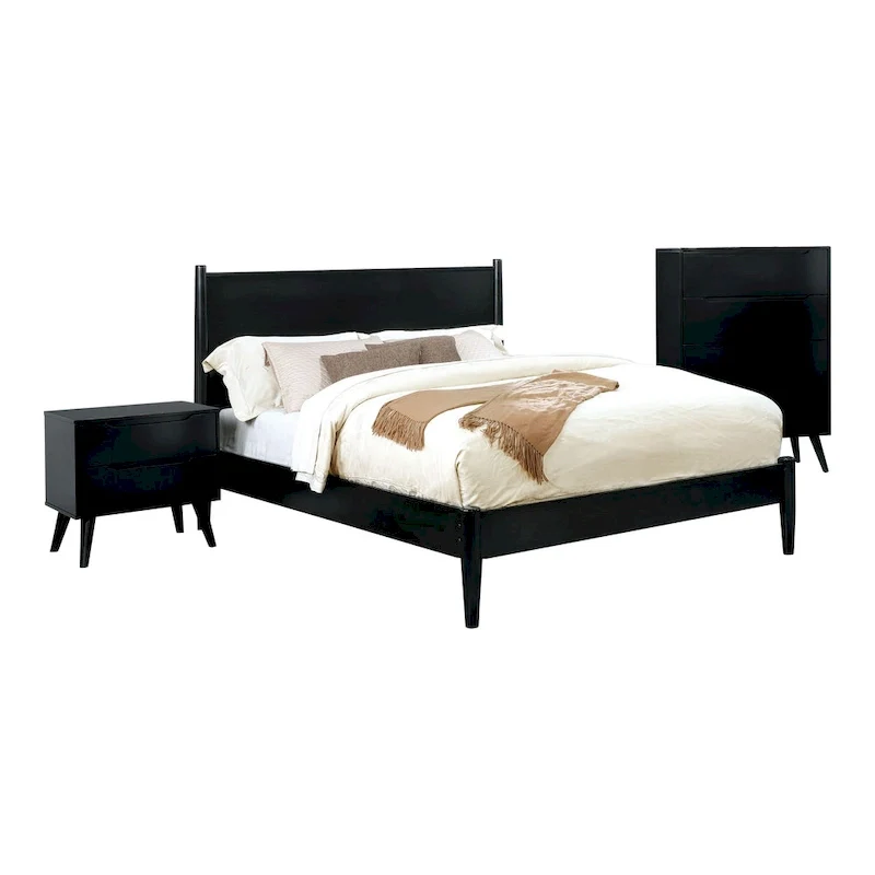 Fopp Mid-Century Modern Black Wood 3-Piece Platform Bedroom Set by Furniture of America