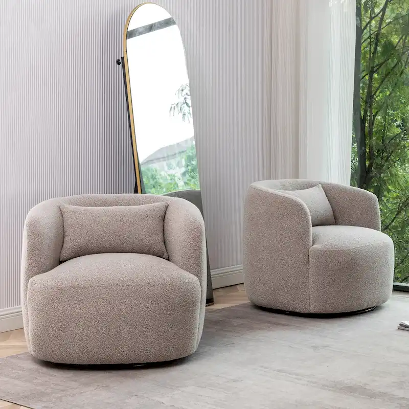 KINWELL 34 Wide Boucle Fabric Upholstered Swivel Armchair (Set of 2)