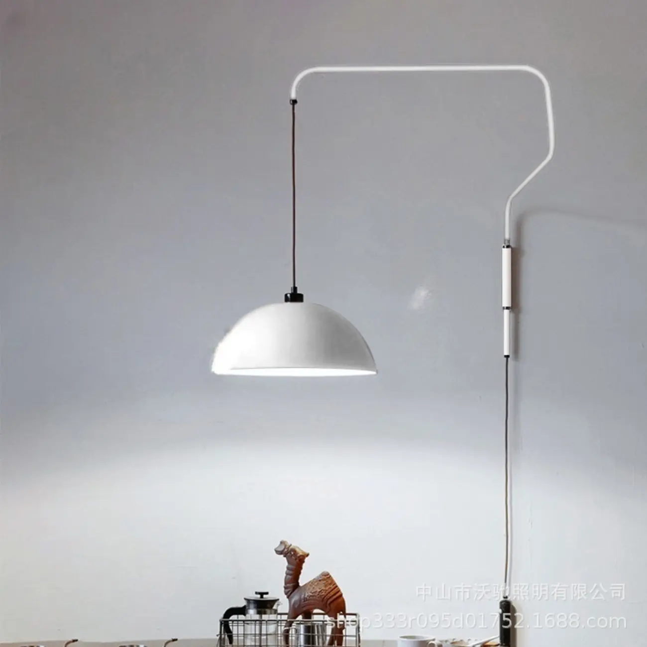 Red and White Plug-In Dome Swing Arm Wall Light