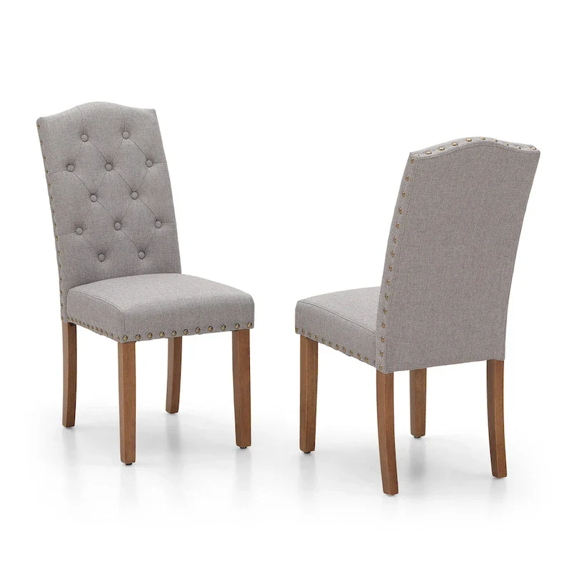 Set of 4 Upholstered Faux Leather/Fabric Dining Room Chairs with High Back and Solid Wood Legs