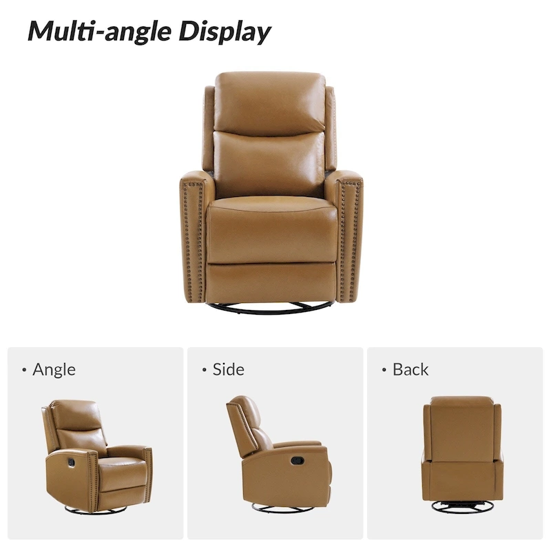 Fiacro 30.31Wide Modern Genuine Leather Wingback Swivel Rocker Recliner with Nailhead Trims