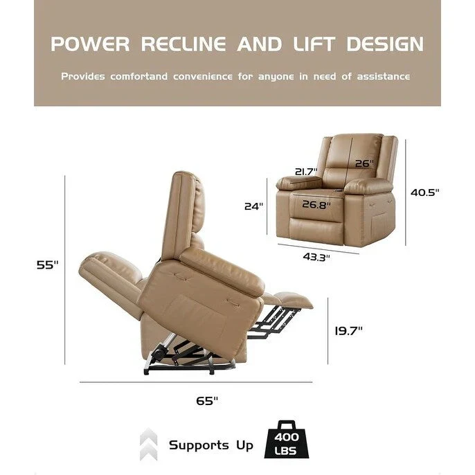 Leather Power Lift Recliner with Heat & Massage