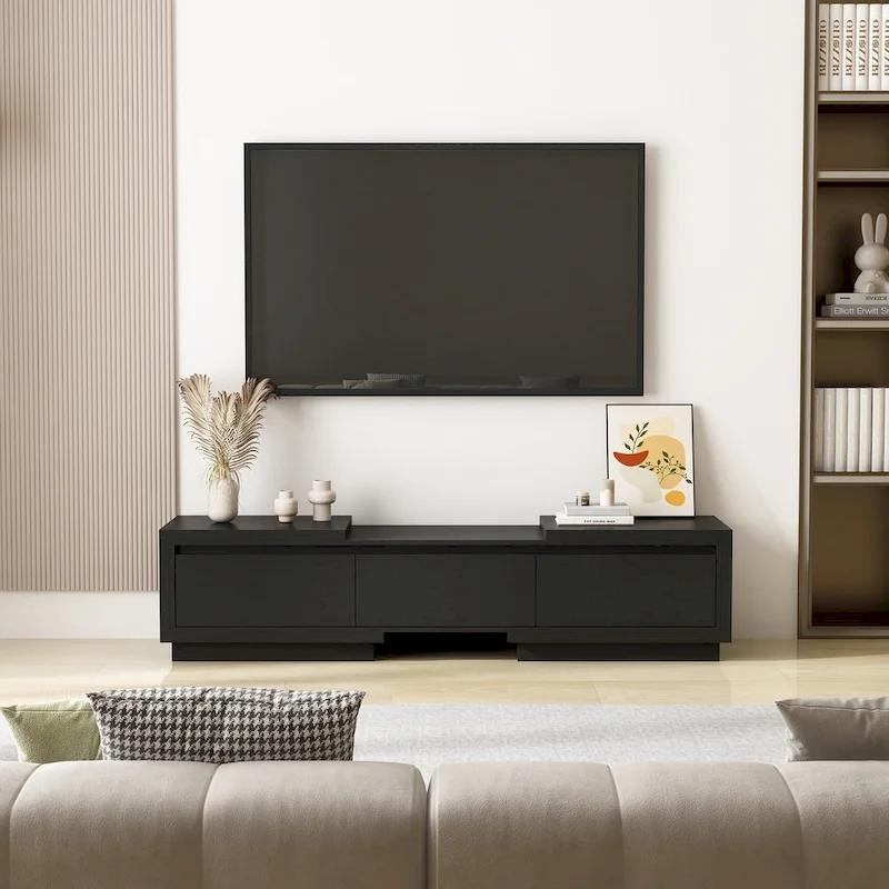 Modern Style Extendable TV Stand with 3Drawer White/Black 65.4-106.3
