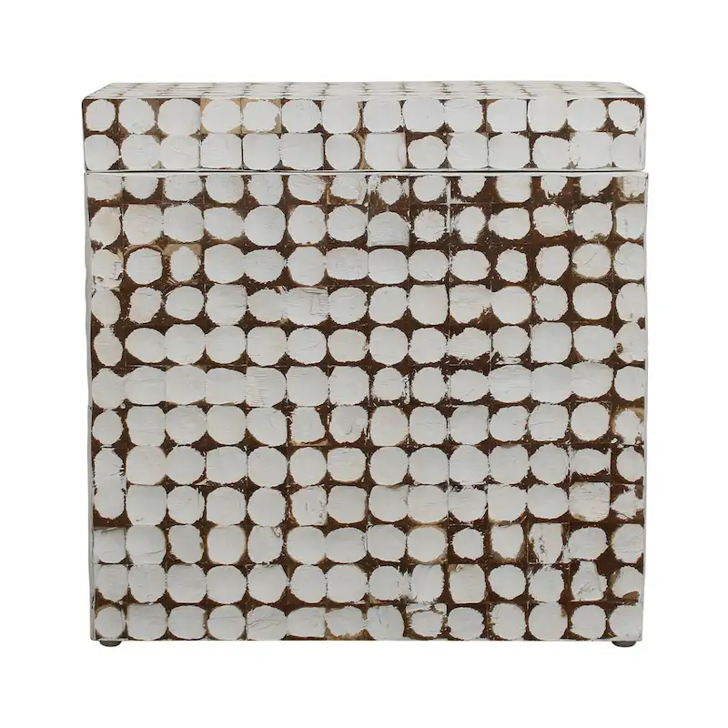 Juliette Distressed Natural Coconut Cube Accent Table by East at Main