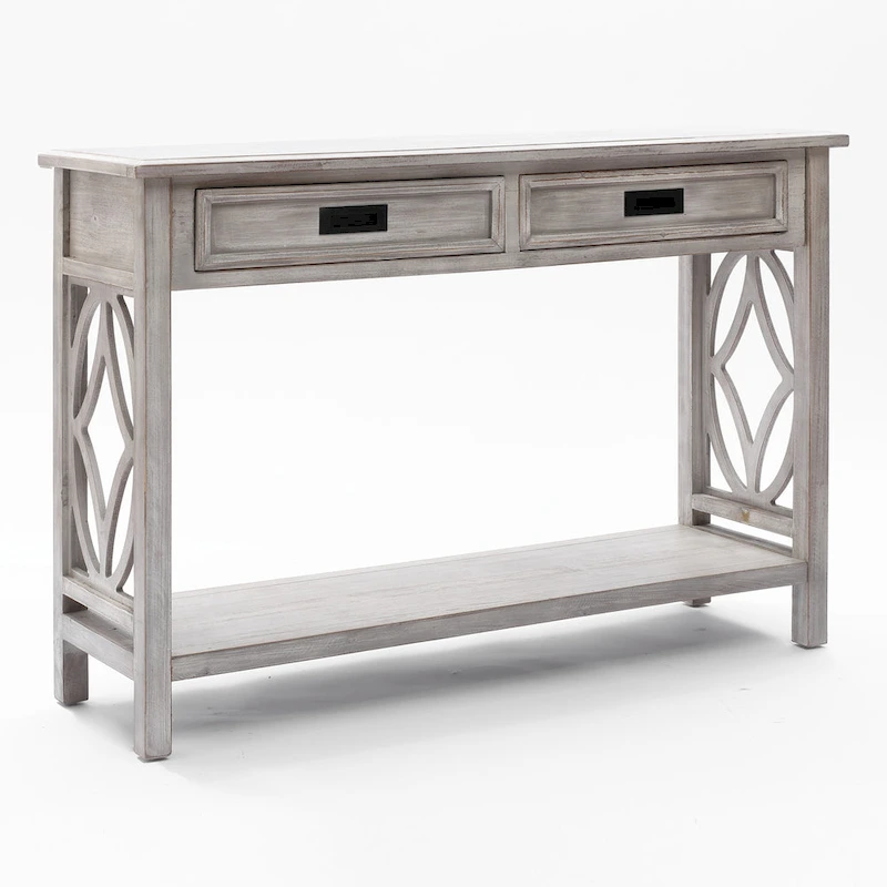 Grey Washed Wood 2-Drawer 1-Shelf Console and Entry Table - 32.7 H x 47.2 W x 13.8 D