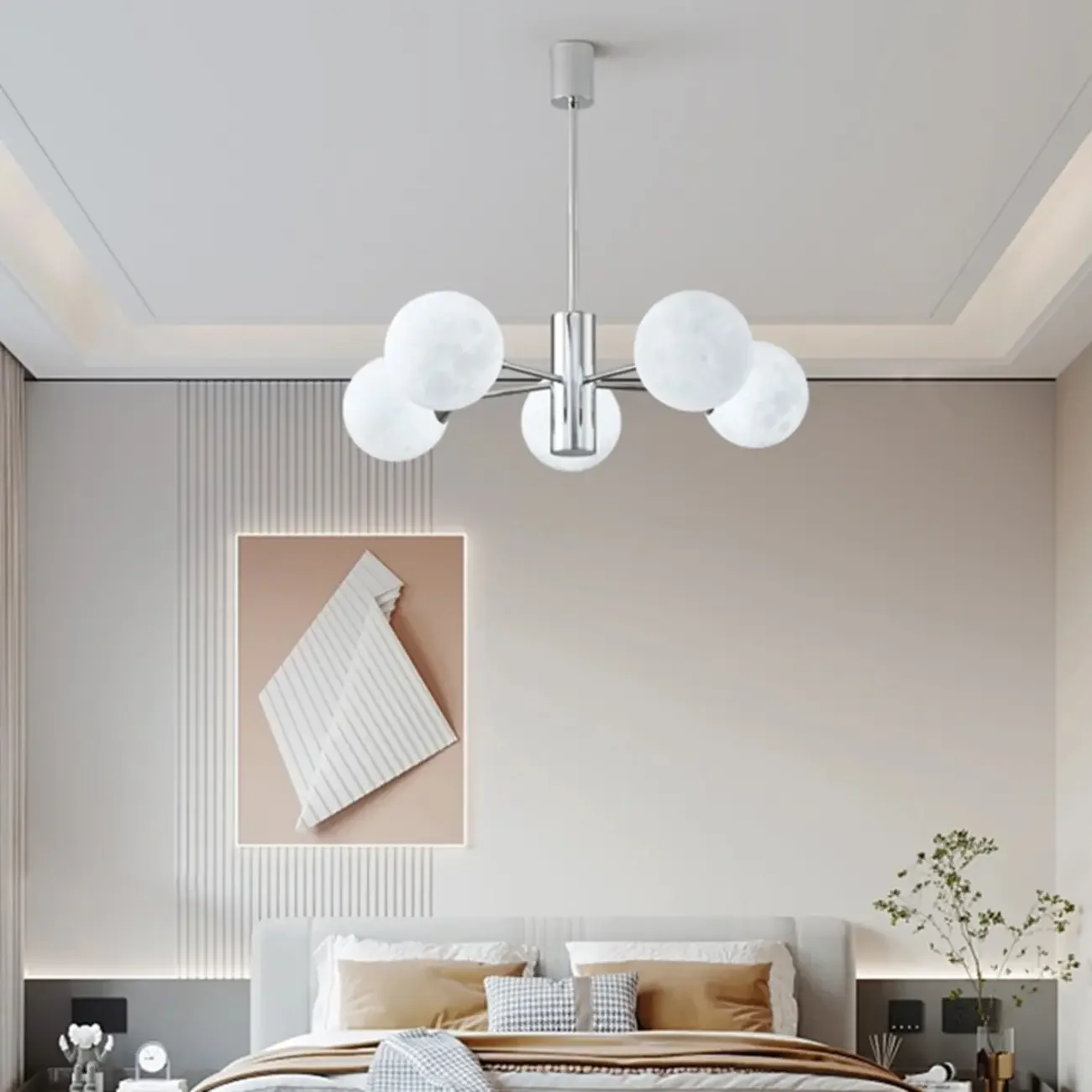 Modern Chrome Sputnik Chandelier with Globe Lampshade