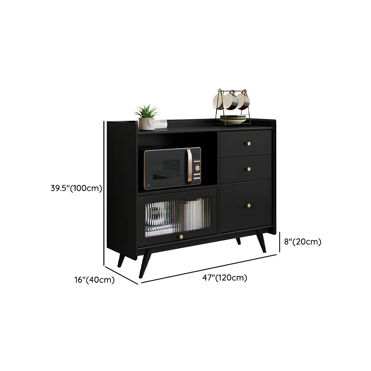 Modern Black Espresso Sideboard with Cabinets & Drawers