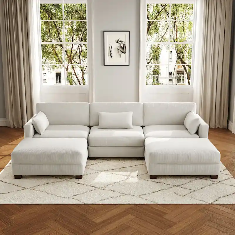 5-Piece U Shaped Couch Modular Sectional Sofa with Ottoman