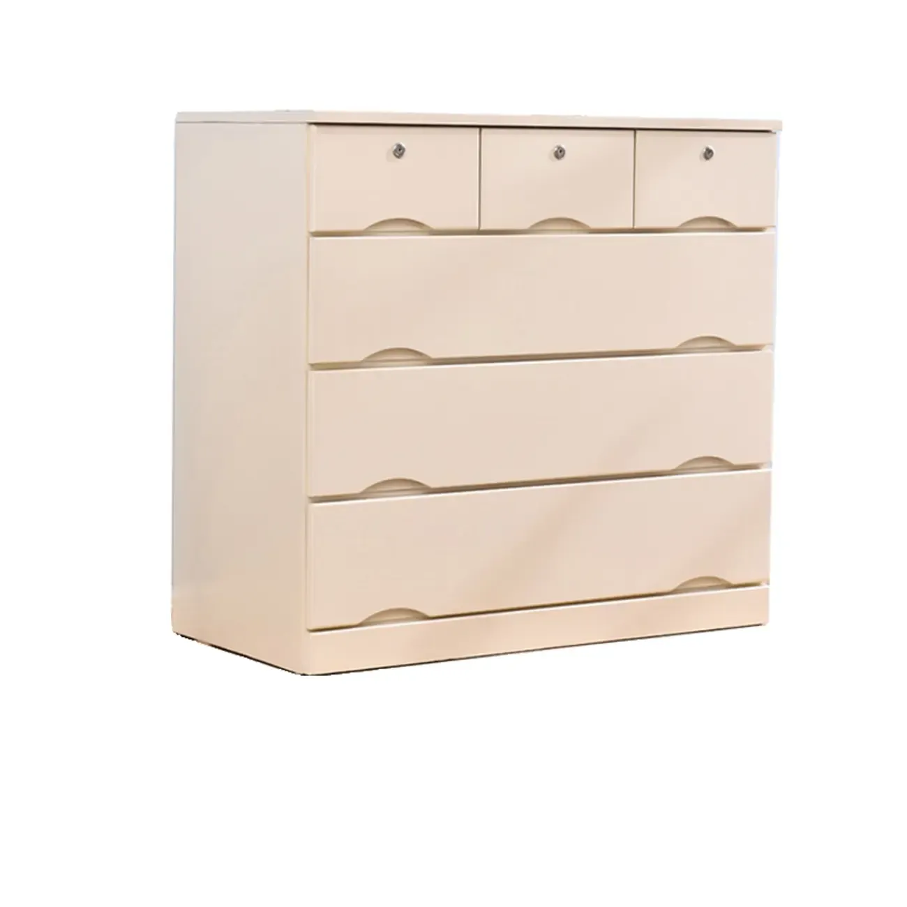 Natural Wood Double Dresser with Lockable Drawer