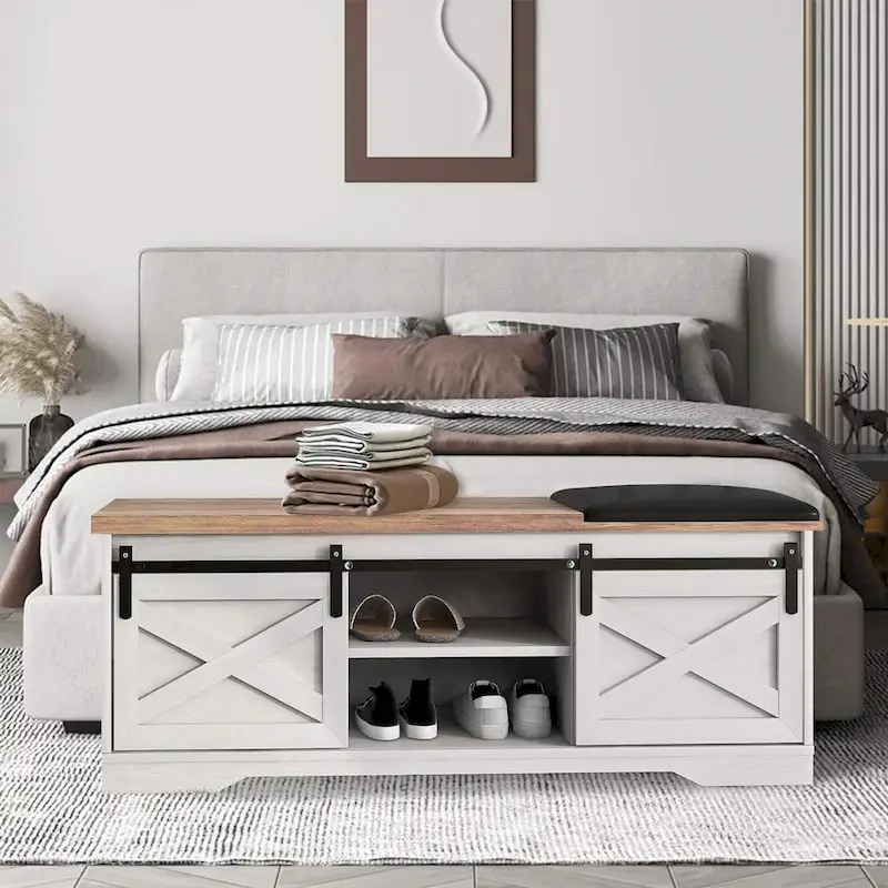 47 Farmhouse Entryway Shoe Bench with Thickened Cushion