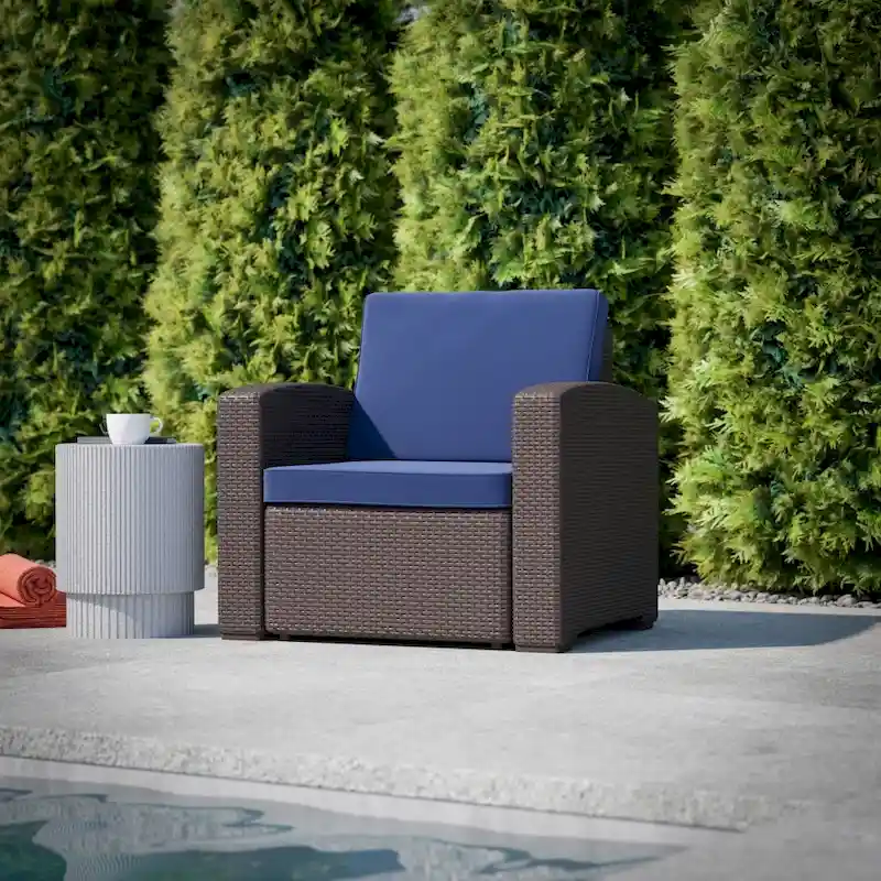 Faux Rattan Chair with All-Weather Cushion