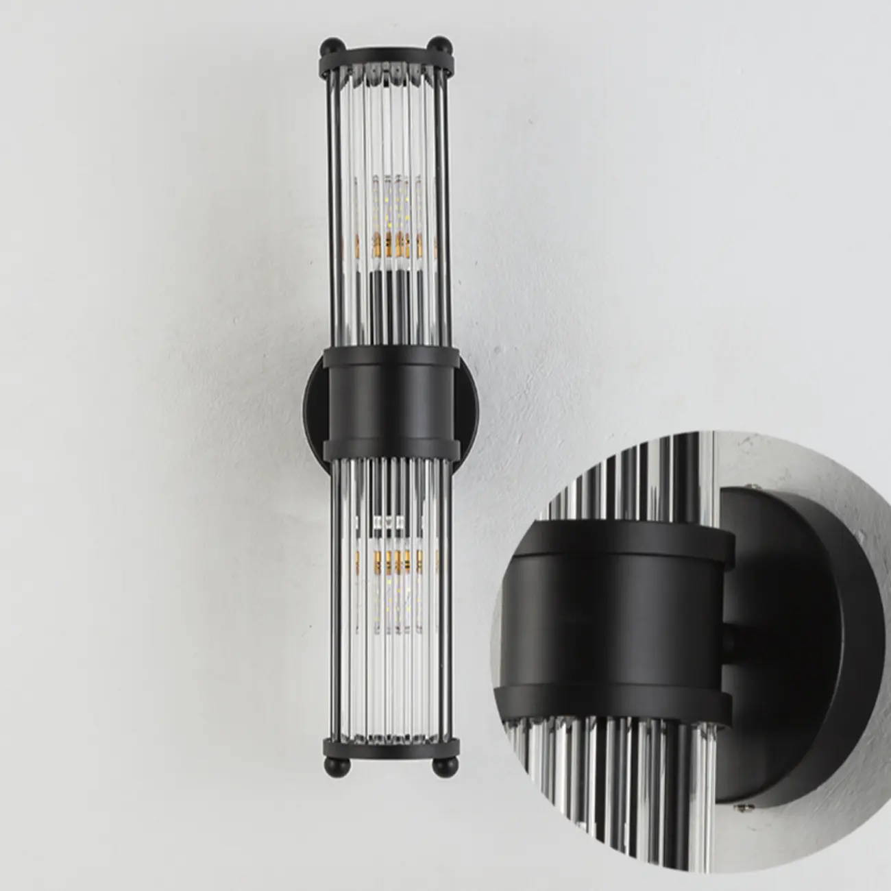 Vertical Brass Glass Cylinder Wall Sconce