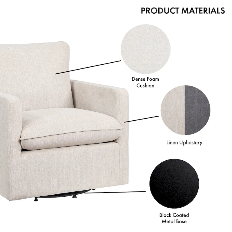 Kamile Transitional Linen Cushion Back Swivel Armchair by Furniture of America