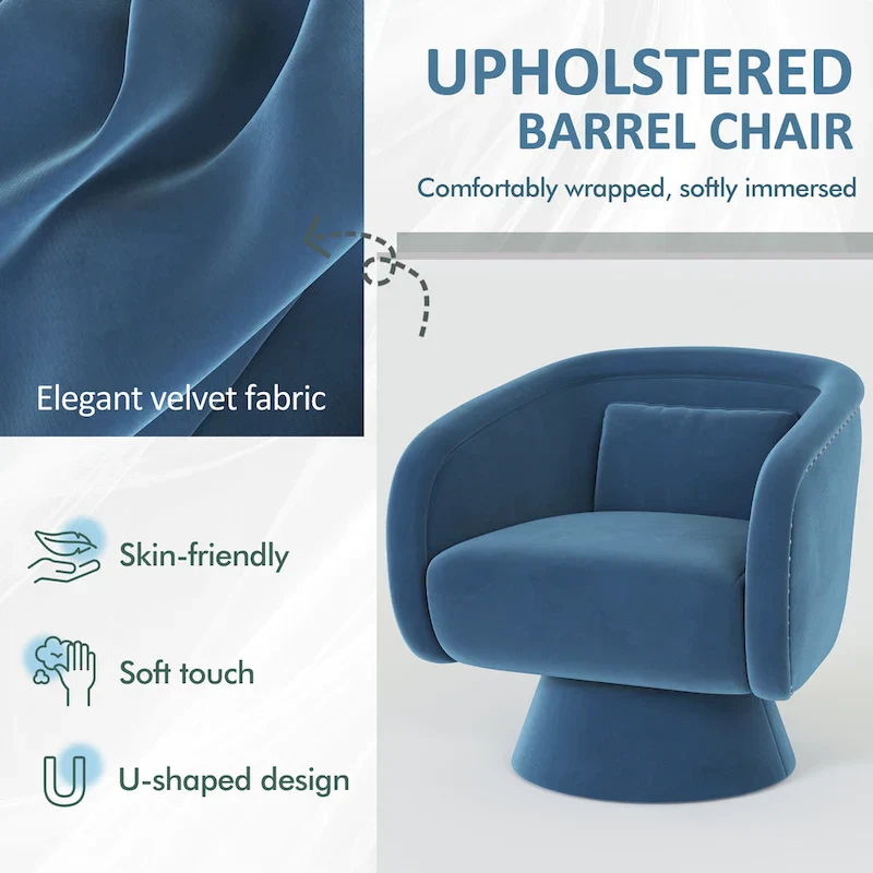Nailhead Swivel Barrel Chair
