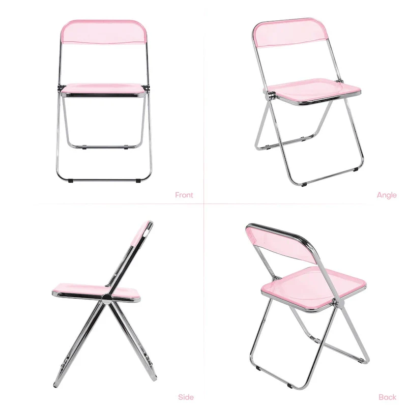 Transparent Acrylic Stackable Folding Dining Chair w/ Metal Frame, Single - 29.1(H) x 18.1(W) x 18.5(D)
