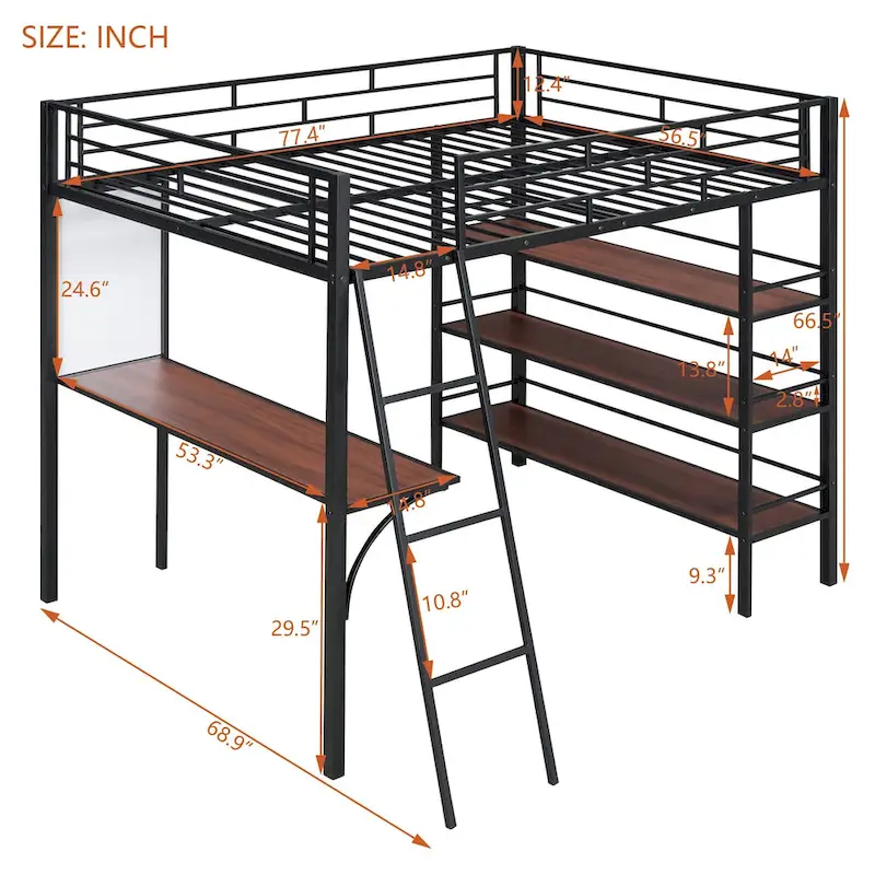 Twin Metal Loft Bed with Built-in Desk
