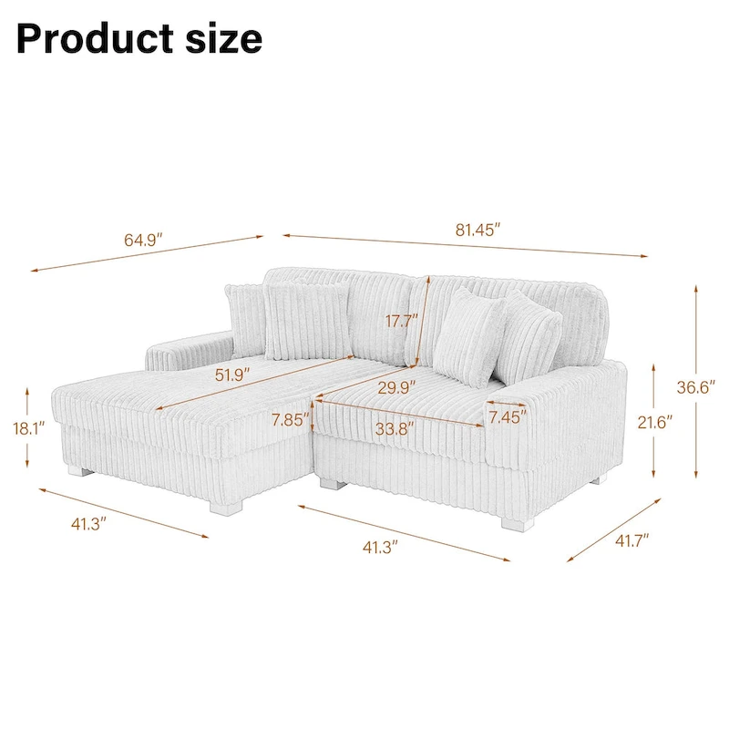 Upholstered Chenille Velvet L Shaped Couch Modular Sofa With Chaise Lounge