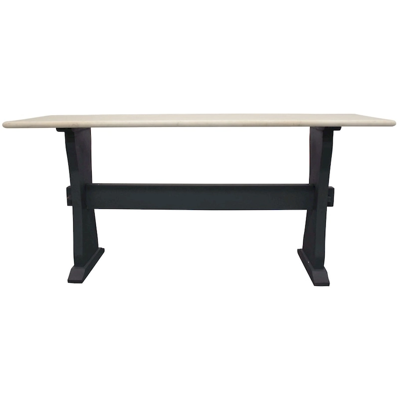 HomeRoots 70  Ivory and Black Genuine Marble Trestle Console Table - 70