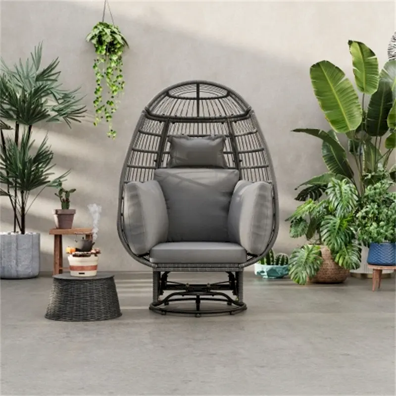 Rattan Egg Patio Swivel Chair with Cushions and Rocking Function