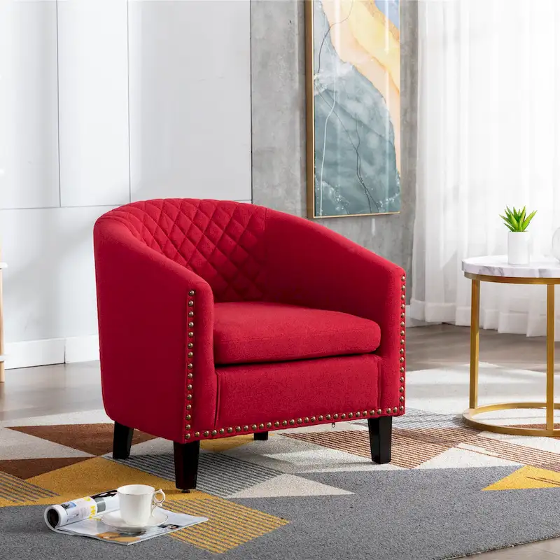 Accent Barrel Chair Living Room With Nailheads And Solid Wood Legs