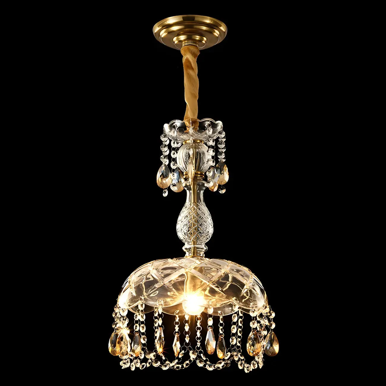 Luxury Dome Clear Crystal Pendant Light Adjustable Height