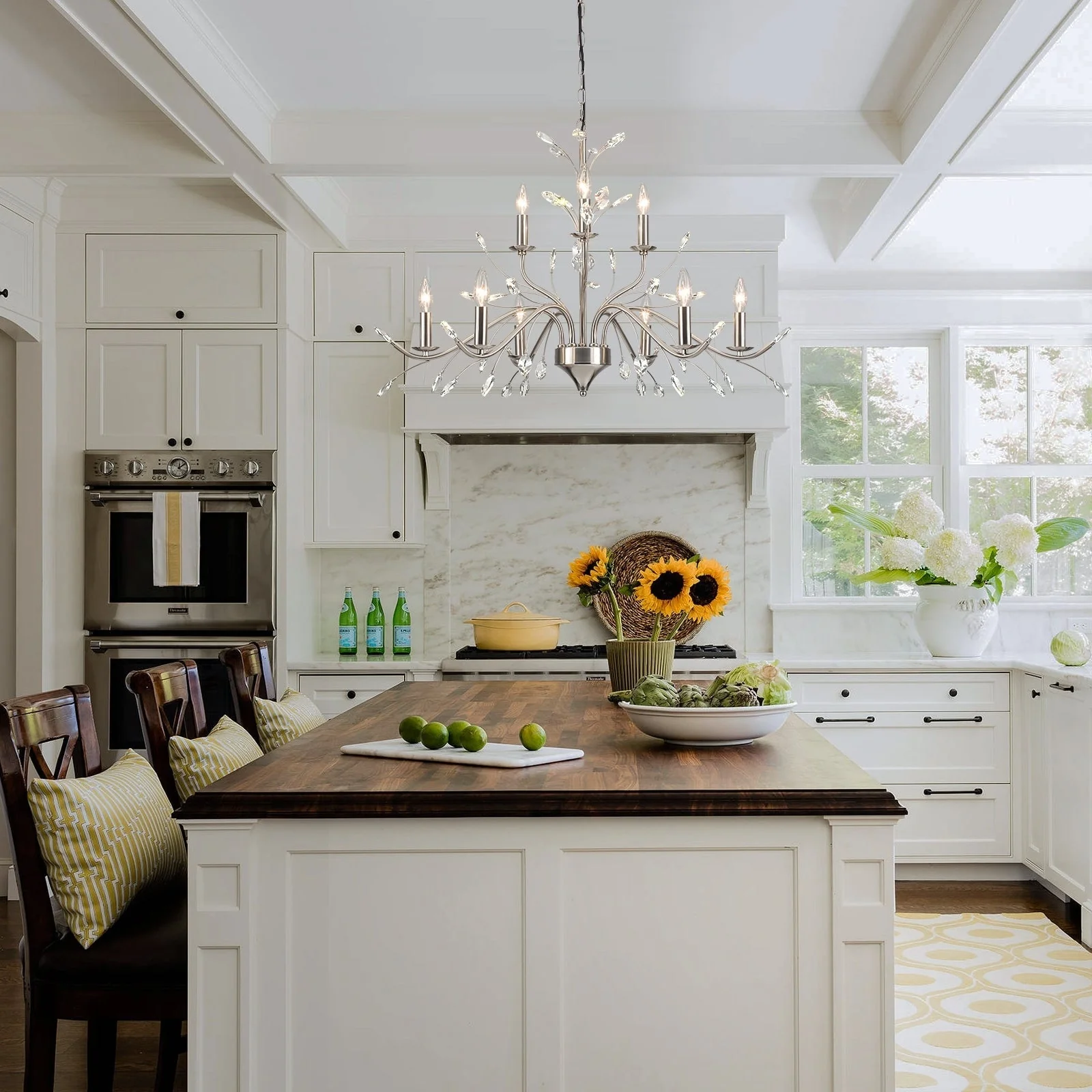 Farmhouse Retro Tree Branch Crystal Chandelier Candle-Style Pendant Light