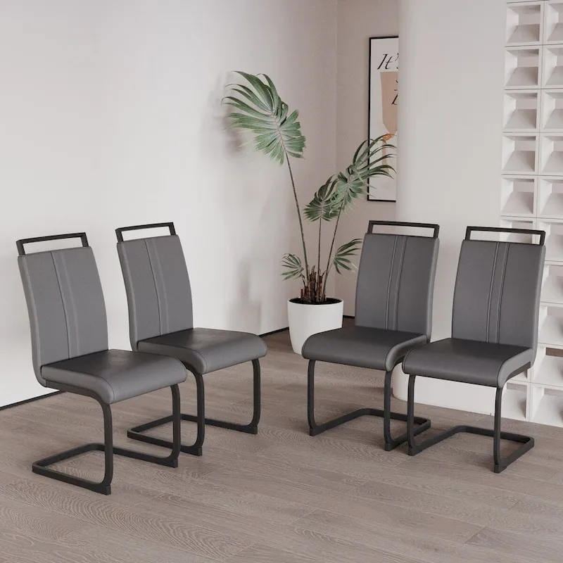 Modern Dining Chairs,PU Faux Leather High Back Upholstered Side Chair with C-shaped Tube.Metal Legs(Set of 4)