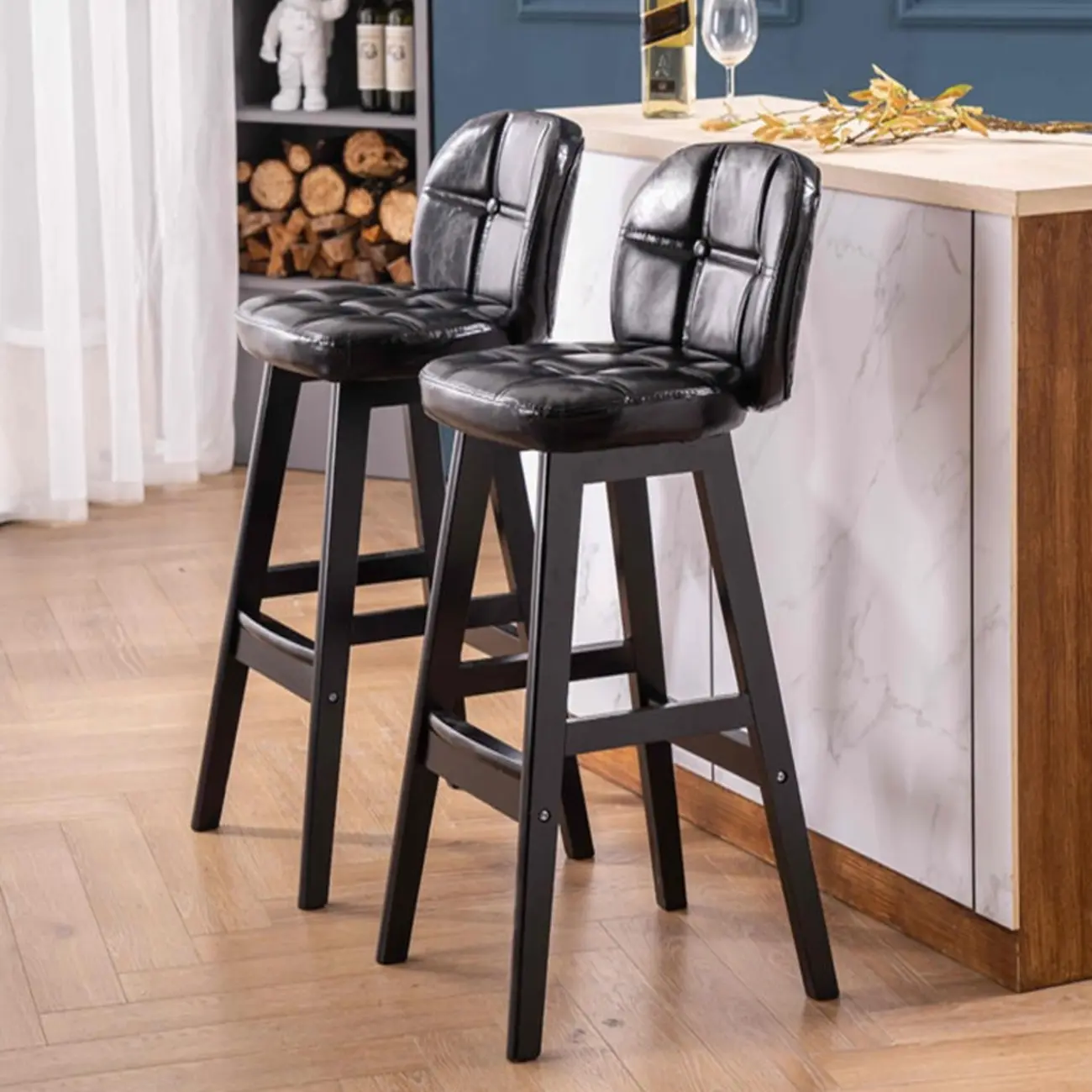 Elegant Low Back Bucket Faux Leather Bar Stool