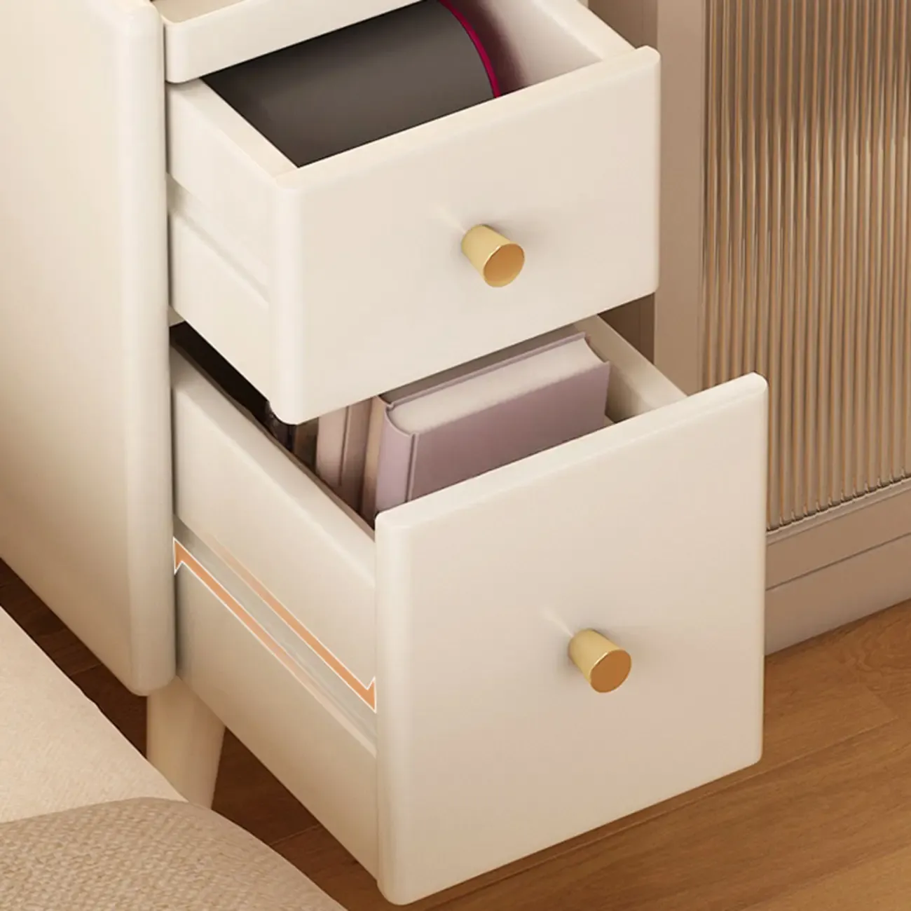 White Wood Narrow Nightstands with Drawers