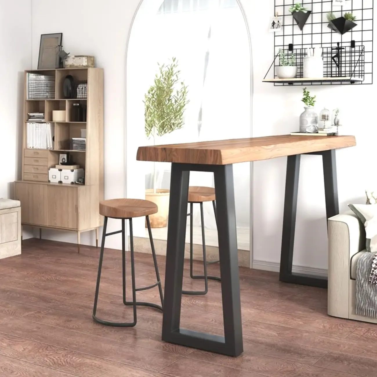 Rustic Wood Bar Table with Double Pedestal for Home Gatherings