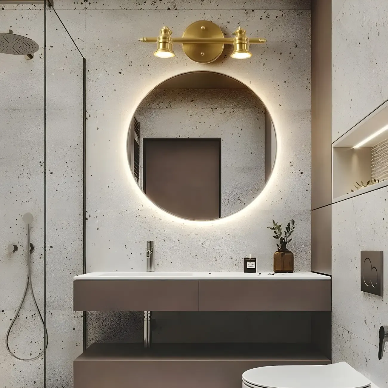 Elegant Metal Gold Vanity Light with Copper Shade for Bathroom