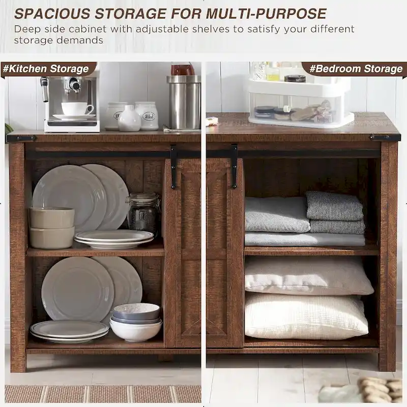 Farmhouse Dresser with 4 Drawers & 2 Sliding Cabinets, Dark Rustic Oak/Antique White/Barnwood