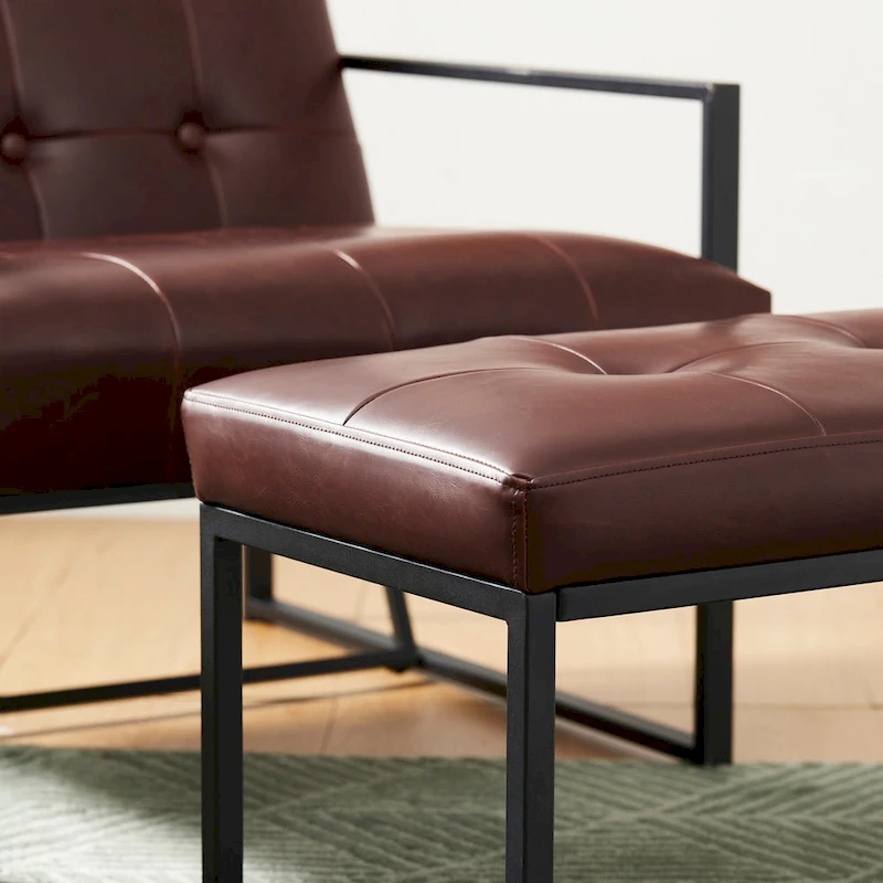 Glitzhome 24W Modern PU Leather Button-tufted Ottoman Foot Stool