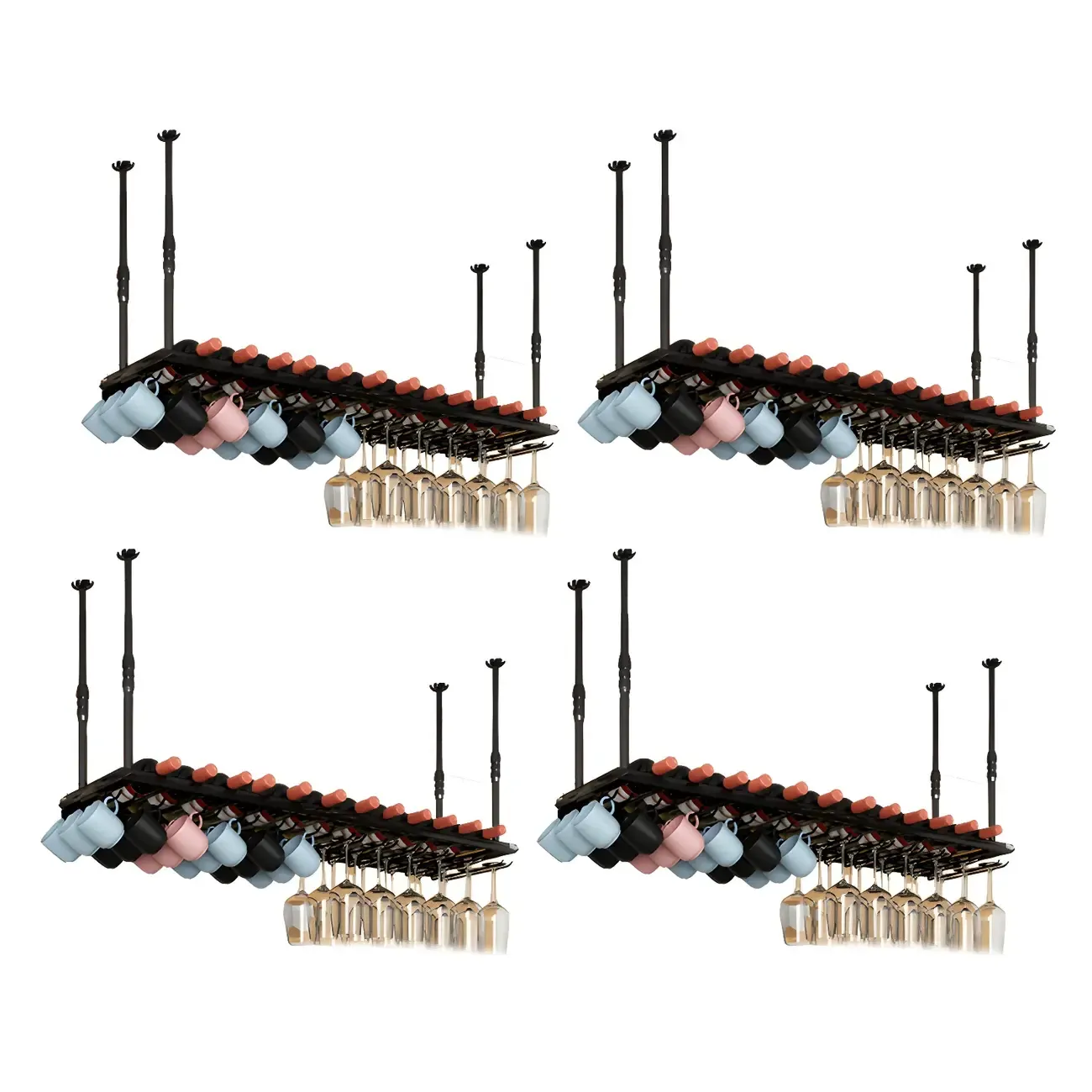 Industrial Metal Hanging Wine Rack with Glass Holder