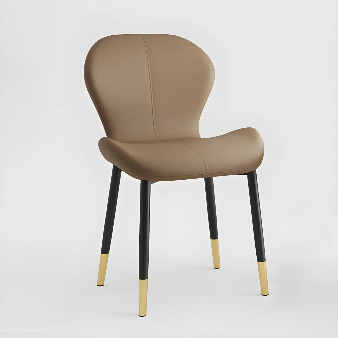 Art Deco Curved Back Leather Dining Chair Solid Back