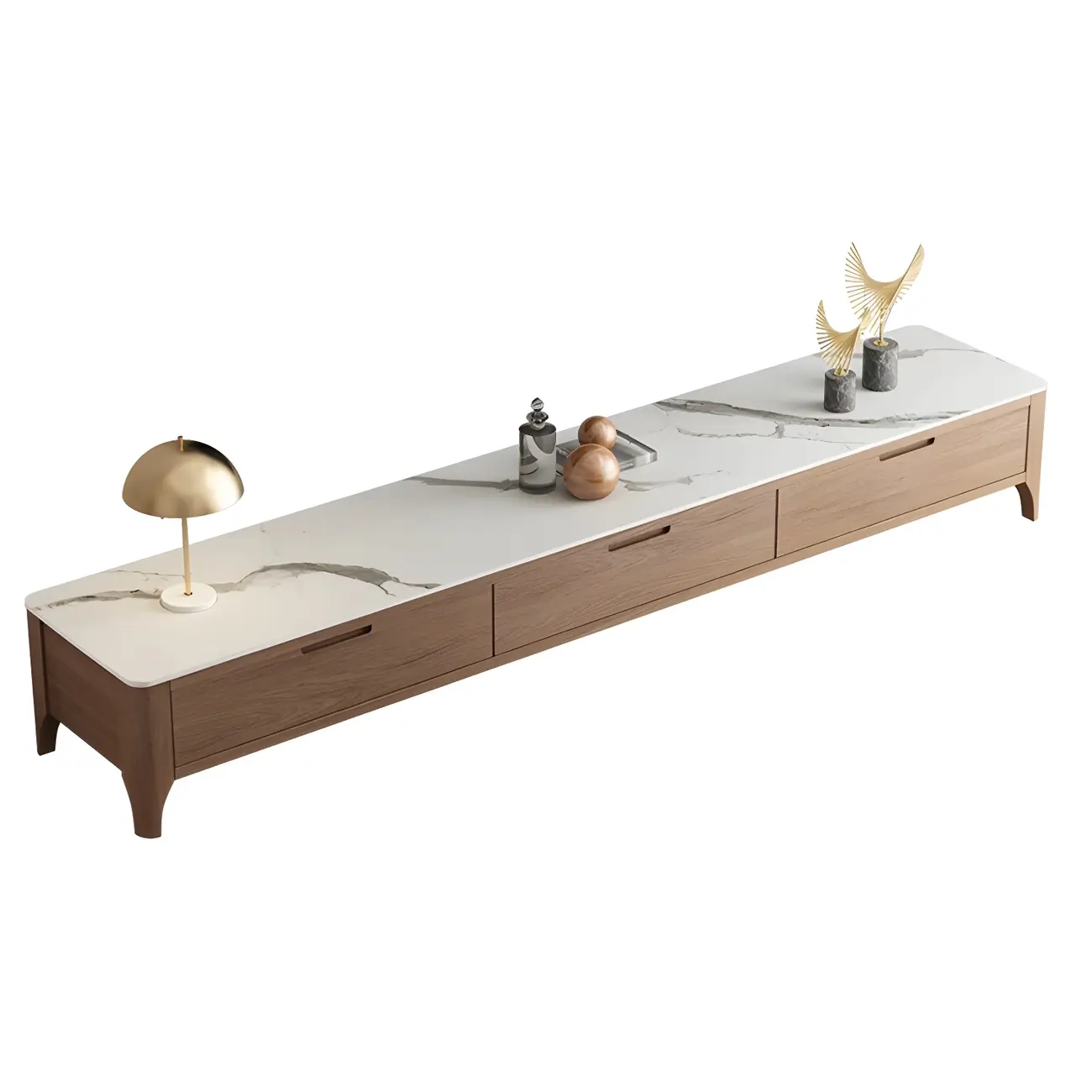 71 Brown Stone Top Cable Management TV Stand with Drawers