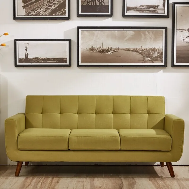 Linen Upholstered Tufted Mid-Century Sofa