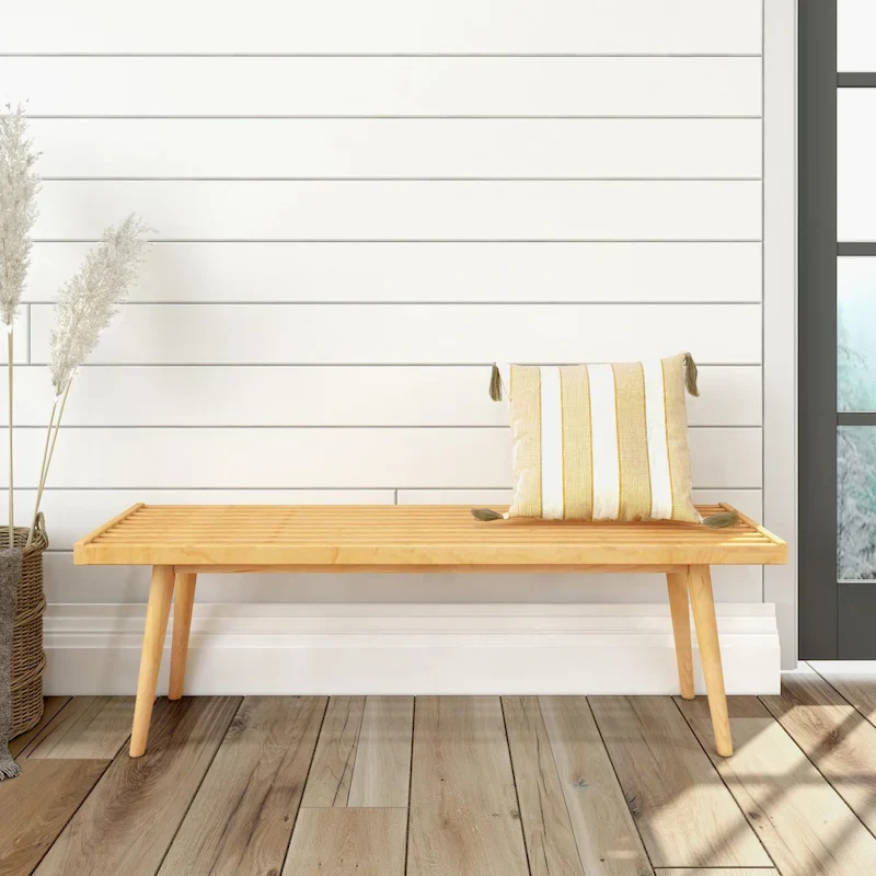 Plank and Beam Mid Century Double Wood Entryway Bench - 56.3 L x 16.5 W x 17.5 H