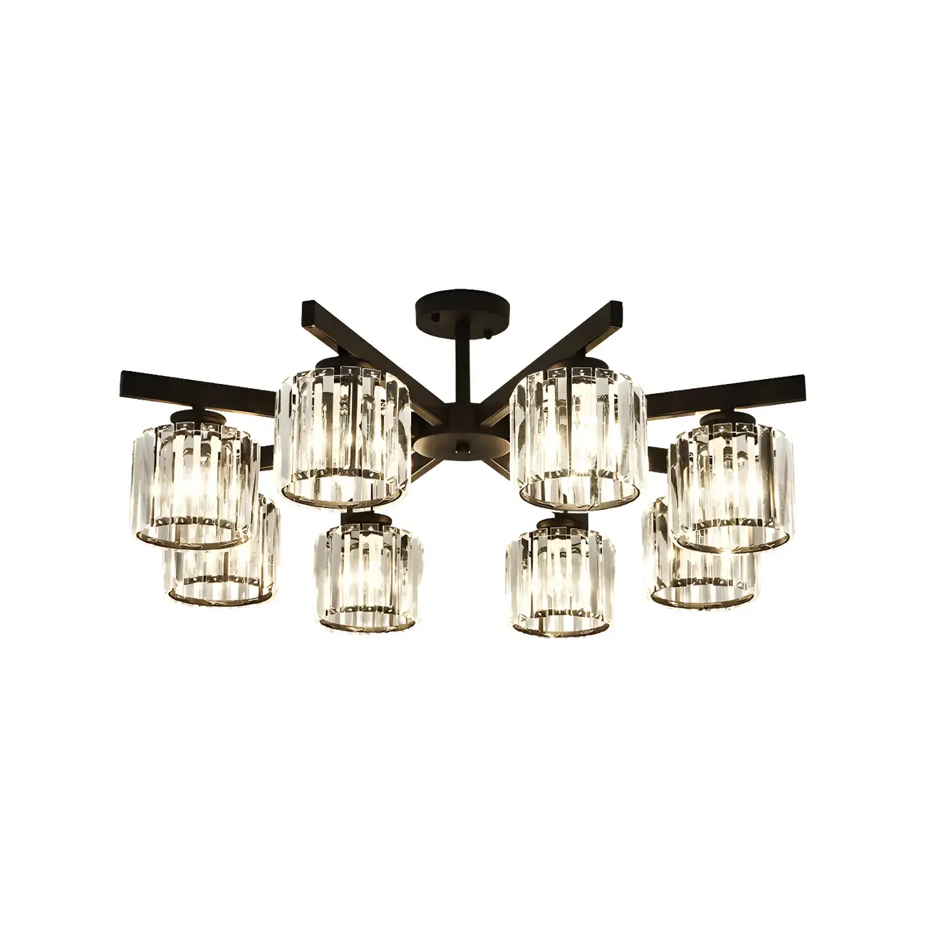 Modern Large Black Cylinder Crystal Semi Flush Ceiling Light