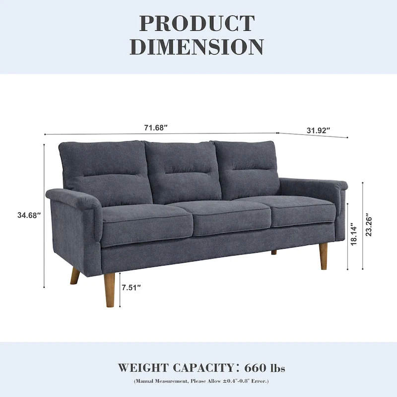 Brown Faux Leather 3-Seater Sofa with Wood Legs