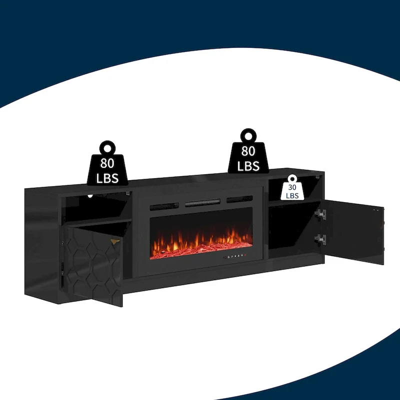 Clihome 36 Electric Fireplace High Gloss 70 TV Stand