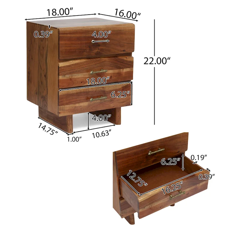 Terrell Handcrafted Boho Acacia Wood 3 Drawer Nightstand by Christopher Knight Home