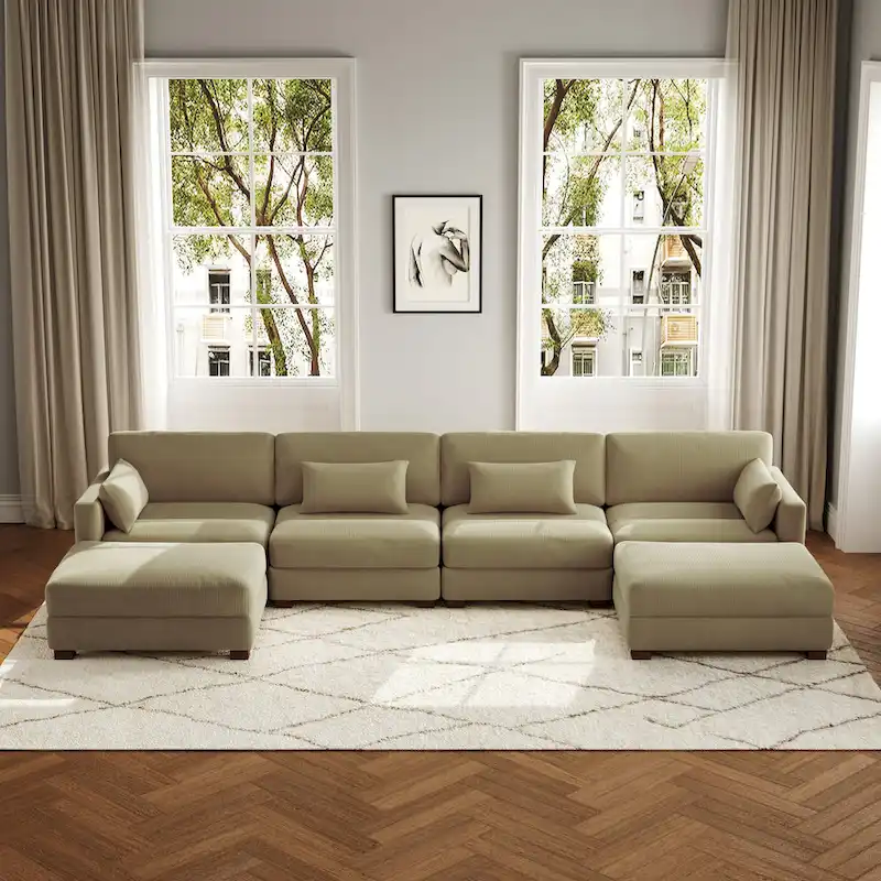 6-Piece U Shaped Couch Modular Sectional Sofa with Ottoman