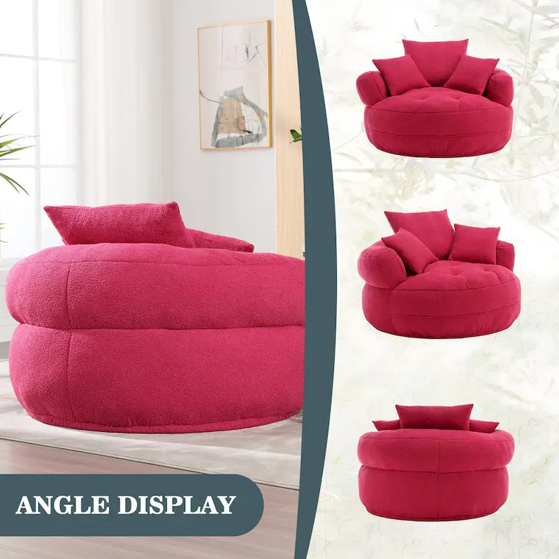 Boucle Upholstered Tufted Barrel Accent Living Room Chair With Toss Pillows