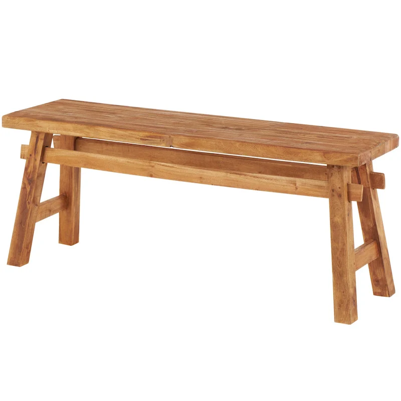 Brown Distressed Wood Trestle Bench, 2-Person, Indoor