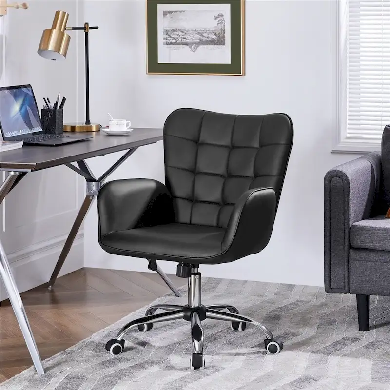 Yaheetech Faux Leather Desk Chair with Padded Armrests Modern Office Chair - N/A